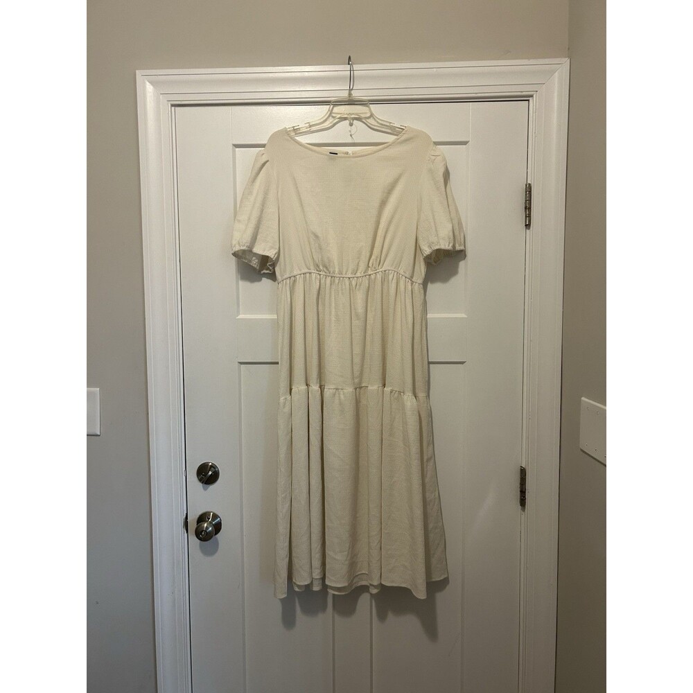 Ivory Thin Tiered Dress Size 1X Maxi Beachy Ruffle Cottagecore Resort Fairycore